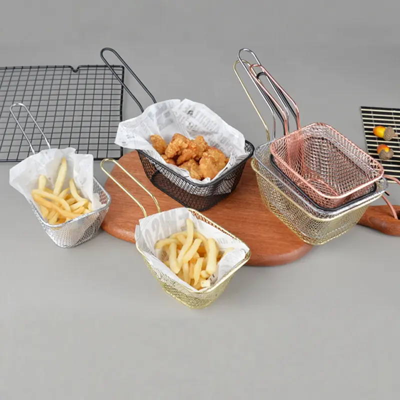 Keranjang goreng Mini persegi portabel keranjang kentang goreng restoran ayam goreng makanan ringan keripik besi alat penyaring logam
