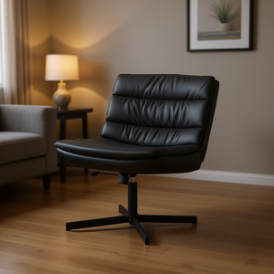 Black PU <b>Swivel</b> <b>Chair</b> 24.8 X 29.5 X 29.9 In <b>Living</b> <b>Room</b> Leisure <b>Chair</b> Modern Contemporary Design Metal Legs - Product Image 2