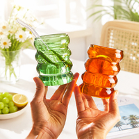 Gobelets en verre spirale en gros, gobelets en verre texturé, gobelets à bulles ondulées, gobelets créatifs vintage en verre à bulles pour café glacé
