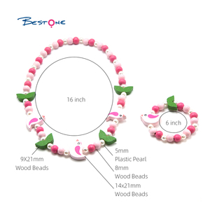 Ensemble de bijoux pour enfants prêt à être expédié, <span class=keywords><strong>perles</strong></span> <span class=keywords><strong>en</strong></span> <span class=keywords><strong>bois</strong></span> de couleurs mélangées, collier et bracelet pour enfants et filles - Product Image 3