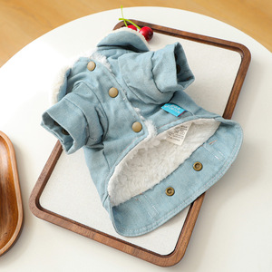 <strong>Dog</strong> Cat Eco-Friendly Comfortable Fleece Lined Winter Wear-Thickened Denim Cotton Half-Body <strong>Jacket</strong> Handsome <strong>Leather</strong> Coat - Product Image 6