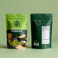 Sachet refermable personnalisé en Mylar de qualité alimentaire pour poudre de matcha et thé vert, écologique et réutilisable