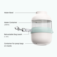 3 in 1 Petgo Trio Hands Free Cross-Body Tali Anjing Plastik Reflektif 1.3m dengan Desain Cetak dan Botol Air 200ml