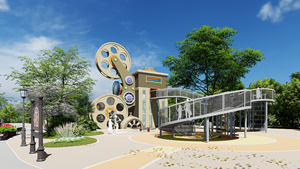 Équipement de terrain de jeux extérieur sur le thème du <span class=keywords><strong>cinéma</strong></span> cyberpunk, structure de jeu personnalisée en forme de bobine de film pour parc communautaire et centre commercial - Product Image 4