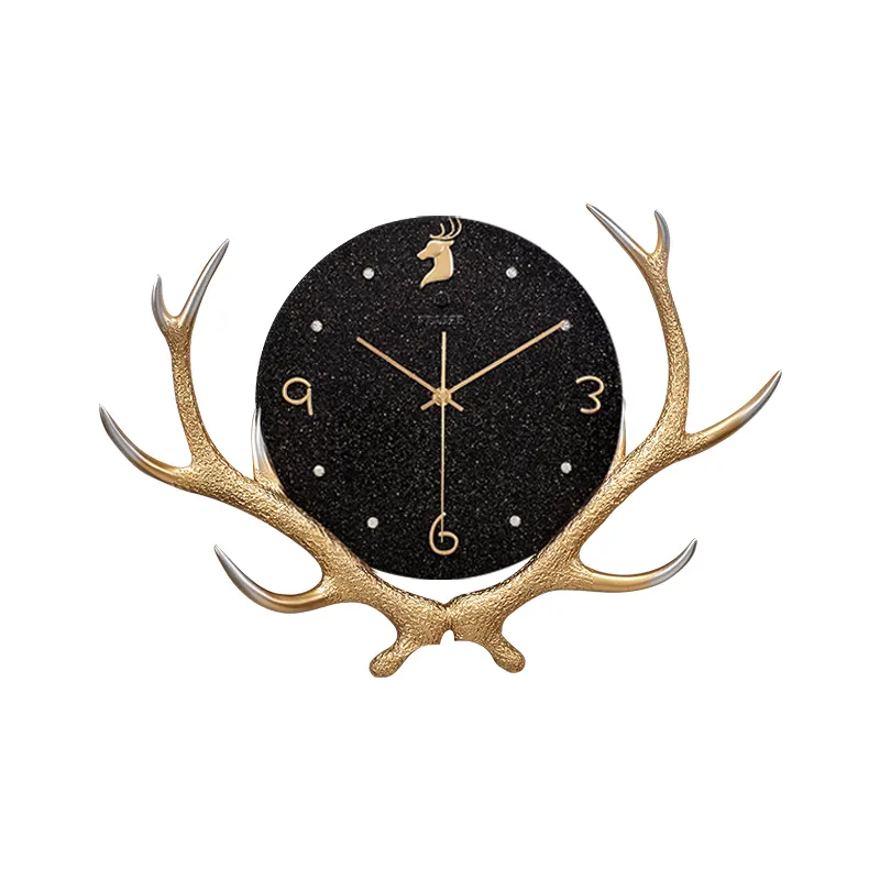 جو بسيط الذهب الأسود اللون 3D قرن الوعل الزخرفية ساعة حائط