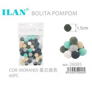 Ilan Bolita Pompom 1.5cm Colore Morandi 60pz Decorazione per Abbigliamento - Product Image 1