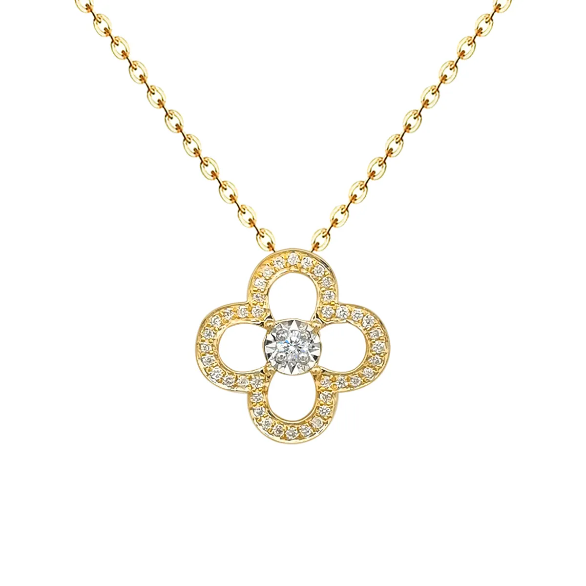 Luxurious Classic Fashion Design 18K Real Gold Diamond Clover Pendant Necklace Women Fine Jewelry