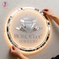 Autocollant en lettres dorées en acrylique miroir 3D, logo rond, enseigne en acrylique lumineuse, enseigne néon personnalisée pour la décoration murale