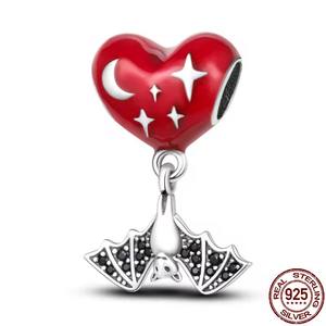 Pendentif en argent sterling 925, motif crâne, chauve-souris et citrouille, thème chrétien et Halloween, compatible avec les bracelets originaux Pandora et les perles breloques Dora - Product Image 3