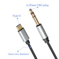 Câble audio de type C USB C vers AUX Stéréo 6.35mm mâle plaqué or pour téléphone portable Amplificateur Haut-parleur Aux Casque
