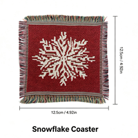 Sous-verre tissé rétro vintage de Noël, tapisserie à franges, dessous de tasse flocon de neige, décoration de table d'hiver style ferme
