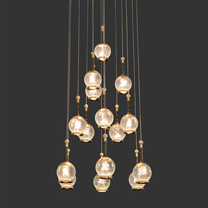 Lustre LED moderne noir et verre cristal transparent, <span class=keywords><strong>luminaire</strong></span> <span class=keywords><strong>suspendu</strong></span> en forme de sphères pour plafond haut, escalier intérieur, hall d'entrée - Product Image 4