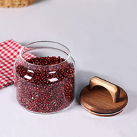 Pot en verre avec poignée, couvercle en bois d'acacia, grand récipient de rangement transparent avec joint hermétique en silicone, boîte en verre pour café, farine