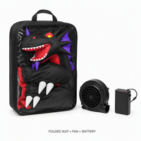 Costume de dragon gonflable avec ventilateur, tenue de dragon noir et rouge gonflable pour adulte avec ailes violettes, pointes dorsales et griffes blanches pour événements