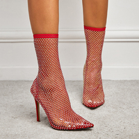 Nouvelles Bottines Sexy 2025 pour Femme à Talons Aiguilles, Strass et Maille Transparente, Tailles 35-42