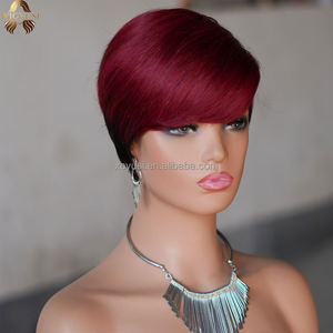 Perruque courte coupe <span class=keywords><strong>pixie</strong></span>, style prêt-à-porter rapide, sans colle, avec frange, coupe courte dégradée pour femmes noires, perruque en cheveux humains - Product Image 2