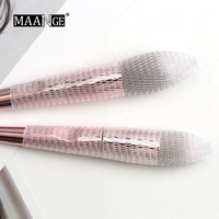 MAANGE Lot de 10 pinceaux de maquillage végétaliens avec logo personnalisé dans une pochette en PVC pour sac à cosmétiques Bling Glitter Pink Private Label Set de pinceaux de maquillage