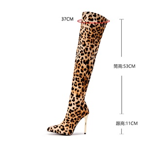 Women New Leopard 11cm Knee High Boots Pointed Elastic Fabric <b>Pole</b> <b>Dancing</b> Sexy Model Socks Boots - Product Image 6