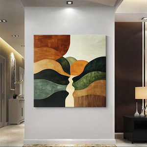 Arte <span class=keywords><strong>de</strong></span> Pared en Lienzo Texturizado Abstracto Retro, Pintura <span class=keywords><strong>al</strong></span> Óleo <span class=keywords><strong>de</strong></span> Montaña y Río, Marco <span class=keywords><strong>de</strong></span> Madera, Tamaño Personalizado, Pintura Decorativa Pintada a Mano - Product Image 4