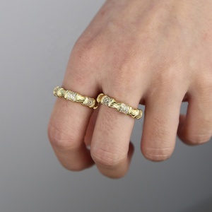Gold Plated Classic Engagement Band Stack Stacking Bands Bamboo Cz <strong>Circle</strong> <strong>Ring</strong> - Product Image 2