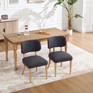 Ensemble de 2 chaises de salle à manger modernes et durables en tissu écologique, dossier capitonné, rembourrage en mousse, pieds en bois, style mi-siècle, mobilier de salon - Product Image 1