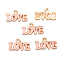 Pendentif DIY en alliage électroplaqué effet goutte d'huile, lettre LOVE anglaise, pour bracelets, porte-clés et colliers