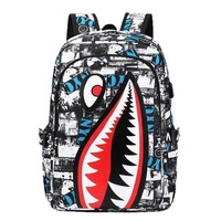 Tas Ransel Anak SD Antar Negara Motif Hiu Desain Anime Kartun Sederhana Luas 36-55L Bantalan Udara