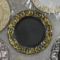 Assiettes de présentation en plastique blanc transparent de mariage élégant avec bordure dorée chargeurs d'assiettes à dîner antiques de 13 pouces