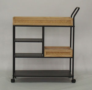 Modern Home <strong>Service</strong> bar <strong>Cart</strong> with Rattan Basket with Wheel Rack Kitchen Mobile <strong>Cart</strong> - Product Image 1