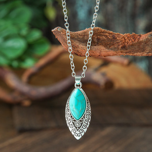 Ensemble de bijoux tibétains en argent et turquoise, collier et boucles d'oreilles en forme de goutte d'eau, style bohème, cadeau pour femmes - Product Image 4