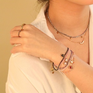 Bracelet en acier inoxydable plaqué or PVD 18 carats avec zircons colorés en forme de cœur, breloques et chaîne en cristal pour femme - Vente en gros - Product Image 1