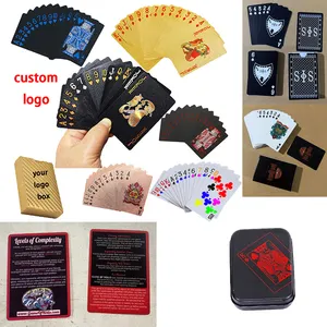 Caja personalizada de pvc impermeable para póker, logo de póker de sublimación, papel de aluminio negro y dorado, impresión frontal y trasera, cartas de juego