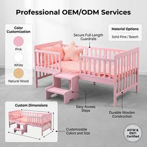 Lit bébé en bois rose, design moderne, pour enfants de 0 à 3 ans, lit sécurisé pour tout-petits avec rembourrage doux et ensemble de coussins - Product Image 4