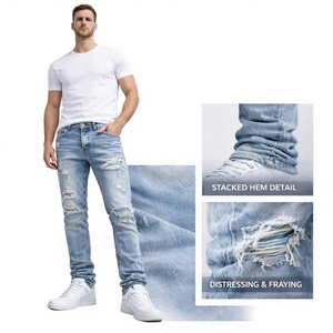 Pantalones Vaqueros de Mezclilla para Hombre de Diseño Personalizado de Alta Calidad, Última Moda, Corte Regular, Servicio OEM, Algodón/Spandex, Lavados, Venta al Por Mayor - Product Image 1