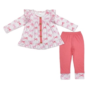 RTS PAS DE quantité minimale de commande Petite fille Boutique Rose arcs imprimer automne tenues enfants en gros enfant en bas âge fille enfant vêtements - Product Image 1