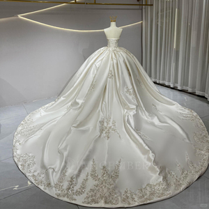 Vestido de Novia JFH12 de Satén sin Tirantes con Cola Capilla y Flores de Cristal y Encaje - Estilo Moderno y Ecológico - Product Image 2