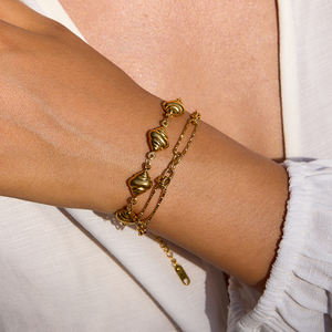 طقم مجوهرات أرتيڤيل سباركلينج شيك للنساء، قلادة ذهبية عيار 18 قيراط متعددة الطبقات على شكل خبز وسوار مشبك ورق قابل للتكديس - Product Image 3