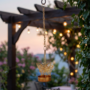 Porte-bougie papillon suspendu avec chaîne pour la décoration de la maison, lanterne en métal durable - Product Image 5