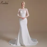 Ruolai QD06163 элегантное Милое Свадебное платье Русалка с длинным рукавом атласное свадебное платье