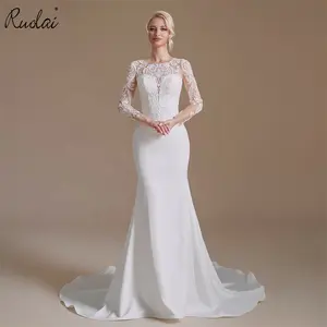 Ruolai QD06163 Gaun Pernikahan Pengantin Satin, Gaun Pengantin Duyung Manis Elegan