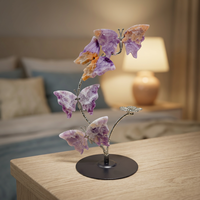Support de boule sculptée en pierres précieuses naturelles en gros : Quartz rose, Améthyste, Quartz de feu, Obsidienne, Cristal papillon avec support pour la décoration