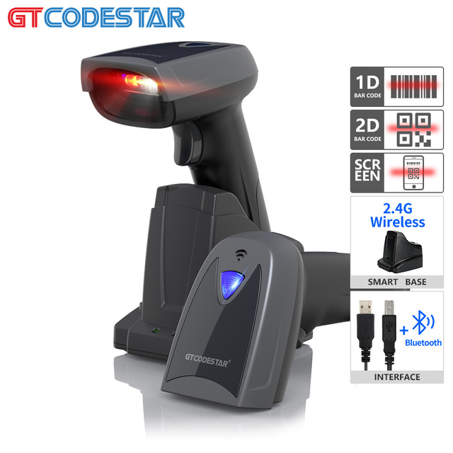 GTCODESTAR QR Code Scanner Bluetooth Barcode Reader 2D Wireless Barcode Scanner Handheld 1D Scanner With Charging Cradlememory