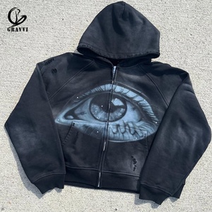 Sweat à capuche rose en polaire entièrement zippé avec motif graphique aérographe personnalisé, coupe oversize, effet vintage délavé, streetwear, manches raglan usées - Product Image 3