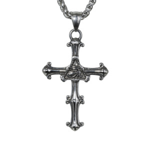 Collier pendentif croix ornée œil d'Horus égyptien vintage en acier inoxydable 316L pour homme, bijoux gothiques, punk, motards, audacieux et rétro - Product Image 1