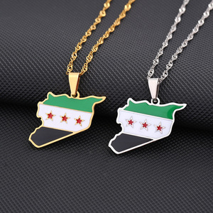 New Arrivals Bán Hàng Trực Tiếp Thép Không Gỉ Đất Nước Miễn Phí Thời Trang Mặt Dây Chuyền Syria Bản Đồ Và Cờ Vàng Vòng Cổ - Product Image 3