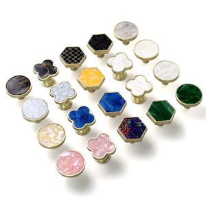 Oukali - Tiradores de Muebles de Latón Cepillado con Forma de Flor Redonda y Hexagonal para Cajones de Cocina, Perillas de Zinc Acrílico - Product Image 3