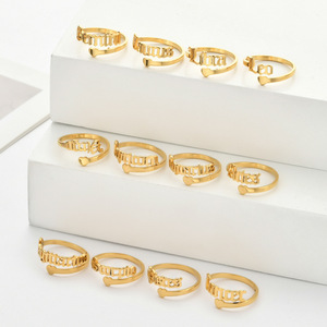 Bague ouverte réglable avec signe du zodiaque pour hommes et femmes |   Bijoux Astrologiques et Horoscopes Personnalisés en Acier Inoxydable Plaqué Or 18K - Product Image 1