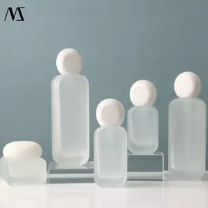 Custom Logo Huidverzorging Cosmetische Verpakking Set Matte Transparante Glazen Fles Voor Cosmetische Lotion Pomp Spray Glazen Fles