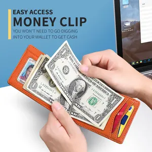 Cartera <span class=keywords><strong>de</strong></span> Alta Calidad para Bolsillo Delantero con Bloqueo RFID, Billetera Plegable <span class=keywords><strong>de</strong></span> Cuero Delgada para Hombre con Pinza para Billetes y Tarjetero - Product Image 3