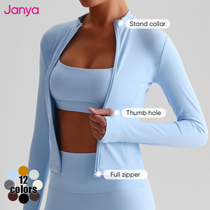 Janya 2025 kadın Activewear spor Fitness setleri hızlı kuru yüksek bel Yoga şort ve tam fermuar spor ceket 2 parça Set - Product Image 4